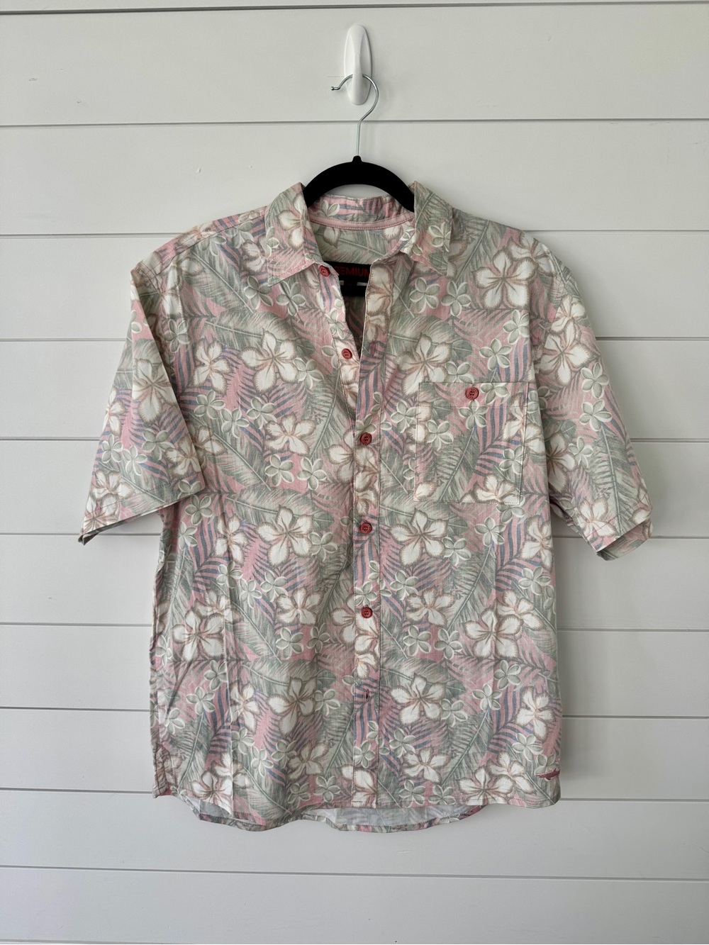 Men's Hawaiian Floral Short-Sleeve Button-Up Shirt size medium